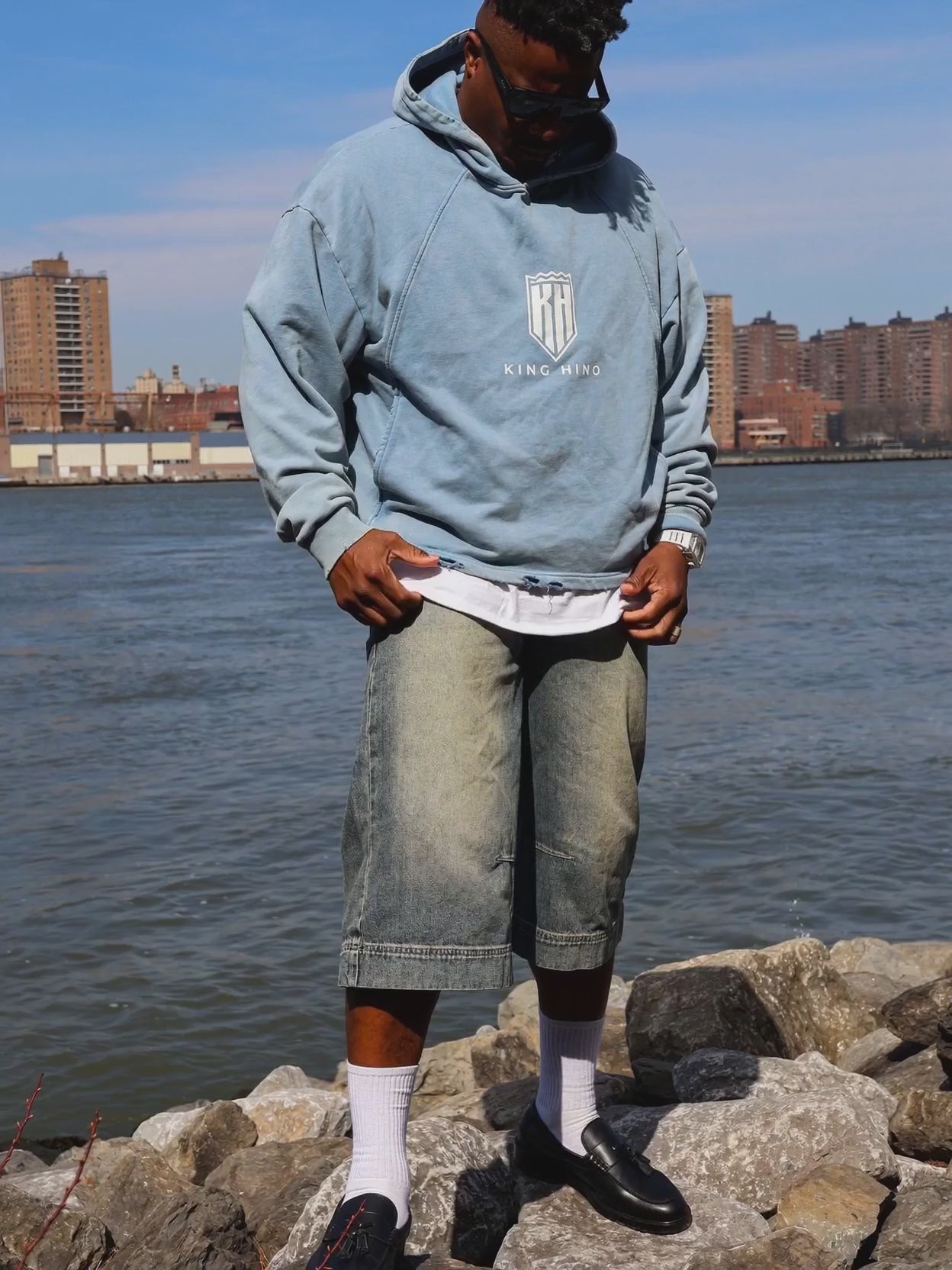 Vintage Washed Frayed-Hem Hoodie